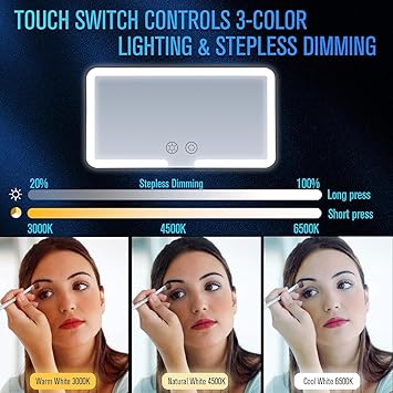 Car Vanity Mirror With Lights Makeup Mirror with 3 Light Modes